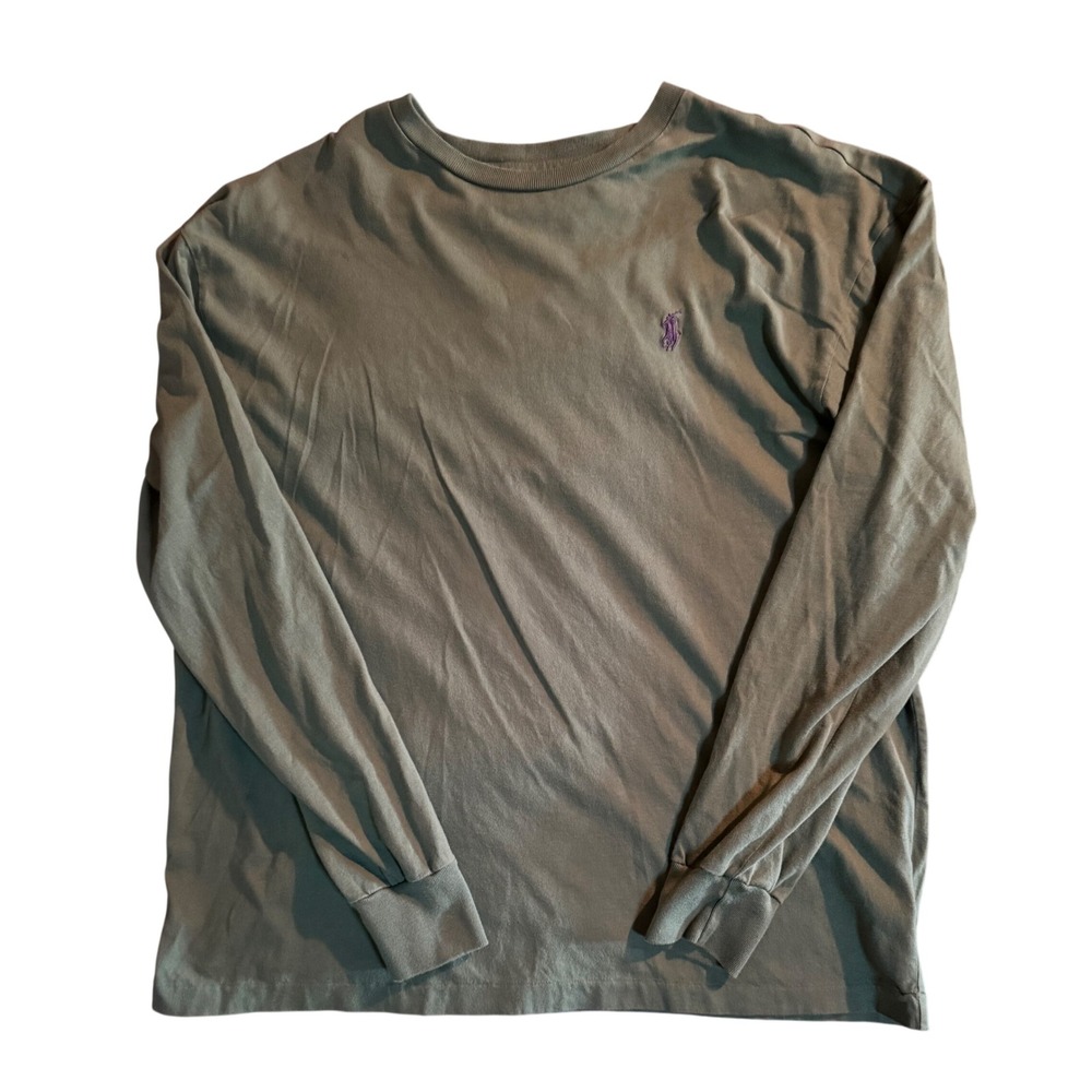Polo Ralph Lauren Long Sleeve T-Shirt Mens M Green Purple Pony Logo Cotton